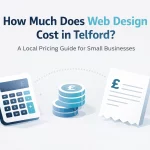 Modern web design graphic representing the cost of web design for small businesses in Telford, styled in Iron Hex Labs’ clean, performance-focused brand aesthetic.